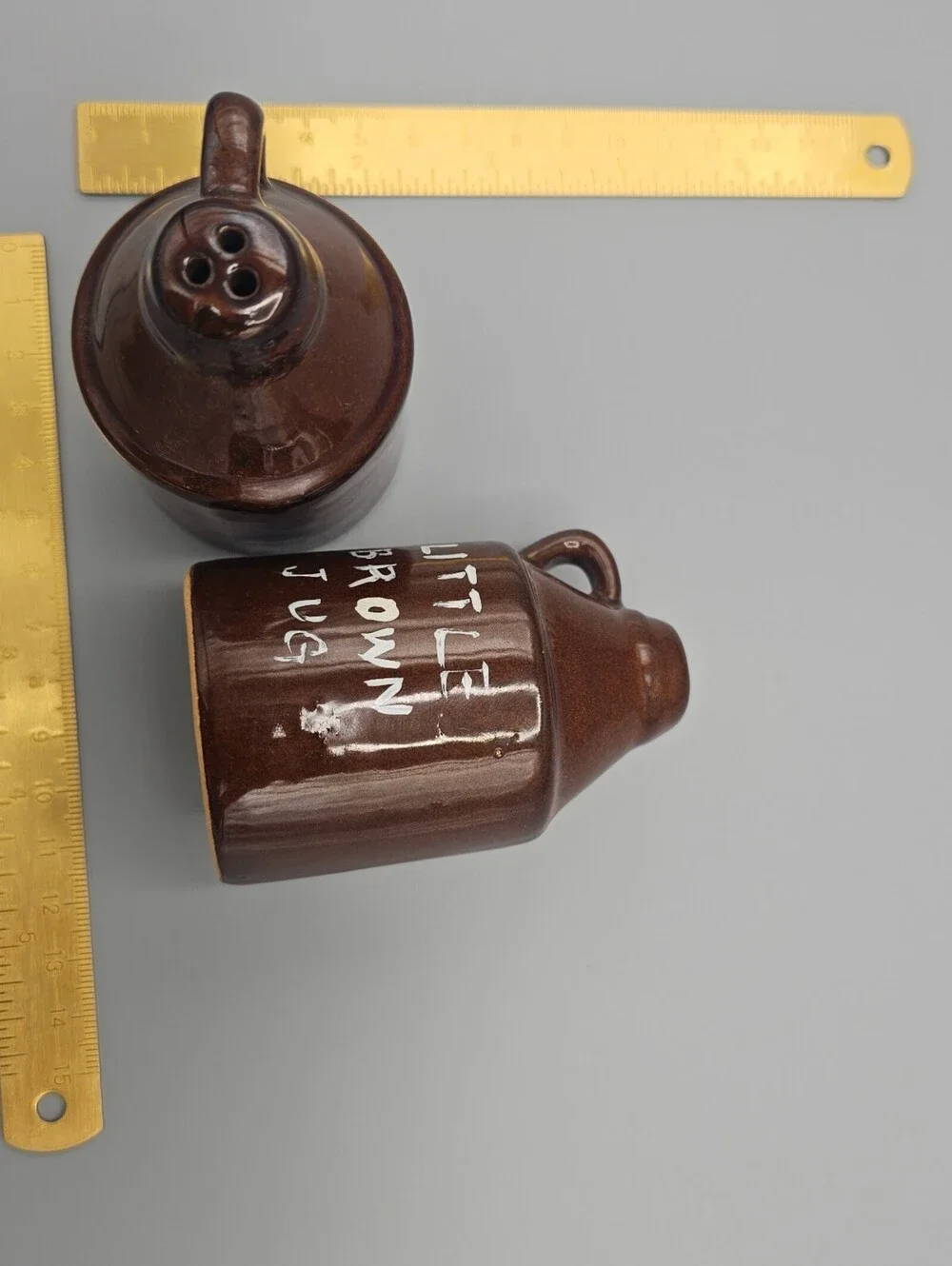 Vintage Little Brown Jug Salt and Pepper Shakers Set